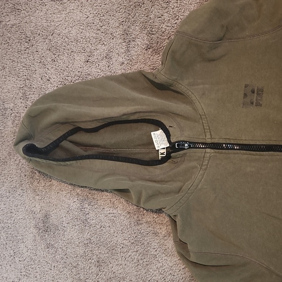 Pink Olive Green Zip-Up Hoodie - Picture 3 of 5